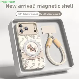 FringeFlutter iPhone 16/17 CE MagSafe Compatible 360° Rotating Stand Wrist Strap Cute Floral Pony Pattern Shockproof Case Gold Strap 75 Flannel Gloves Wooden Bracelet Custom Sunglasses