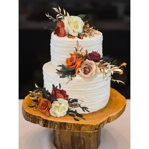 Rinlong Cake Flowers 3pcs Set Decorating Topper Burnt Orange & Gold Decorations Supplies Civil Wedding