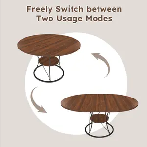 43-59 Inch Expandable Round Dining Table for 4-6 People, Farmhouse Style Kitchen Table with Lower Storage Shelf, Sturdy Metal Base Brown Black Wood Extendable Round Table Perfect for Home Dining Room Small Space