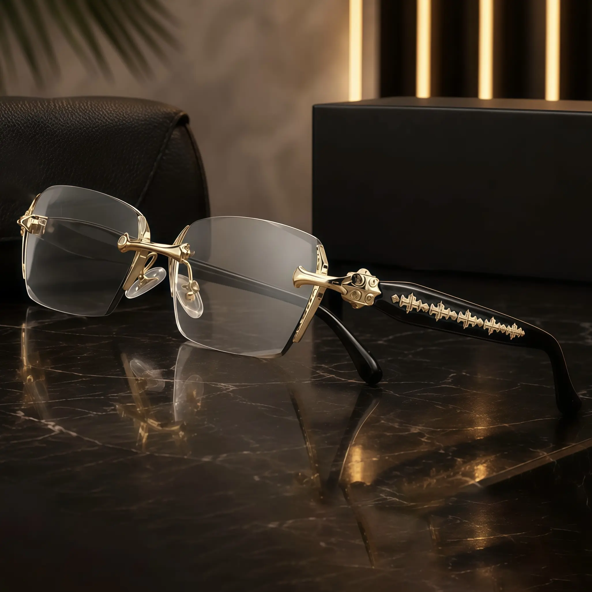 EUNOIALENS Unisex Casual Non-Prescription Clear Lens Glasses, Transparent Frame, Diamond-Cut Edges, Metal Temple Decor, HD Vision for Computer Gaming, Daily Wear, Casual Non-Prescription Glasses