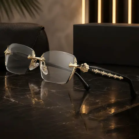 EUNOIALENS Unisex Casual Non-Prescription Clear Lens Glasses, Transparent Frame, Diamond-Cut Edges, Metal Temple Decor, HD Vision for Computer Gaming, Daily Wear, Casual Non-Prescription Glasses