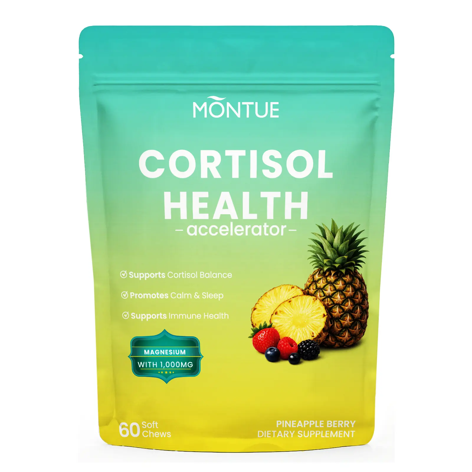 Montue Cortisol Supplements with Magnesium, Ashwagandha, Vitamin & L-Theanine, Cortisol Manager - 60 Soft Chews