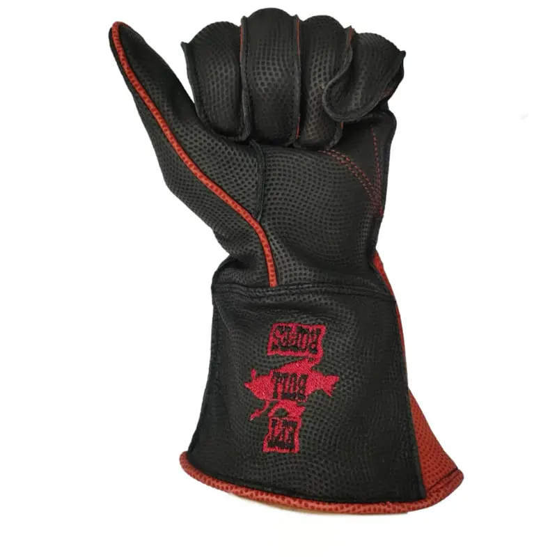 Bull Riding Glove Adult & Youth Textured Outer Seam Left or Right Hand - EPT Bull Ropes Black & Red Calf Skin Leather