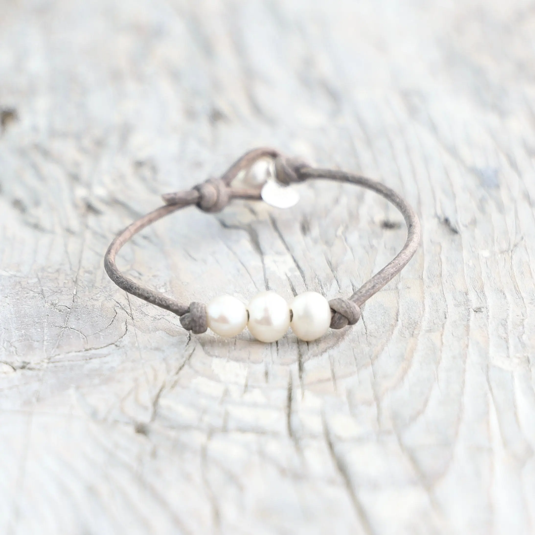 Triple Pearl Leather Bracelet