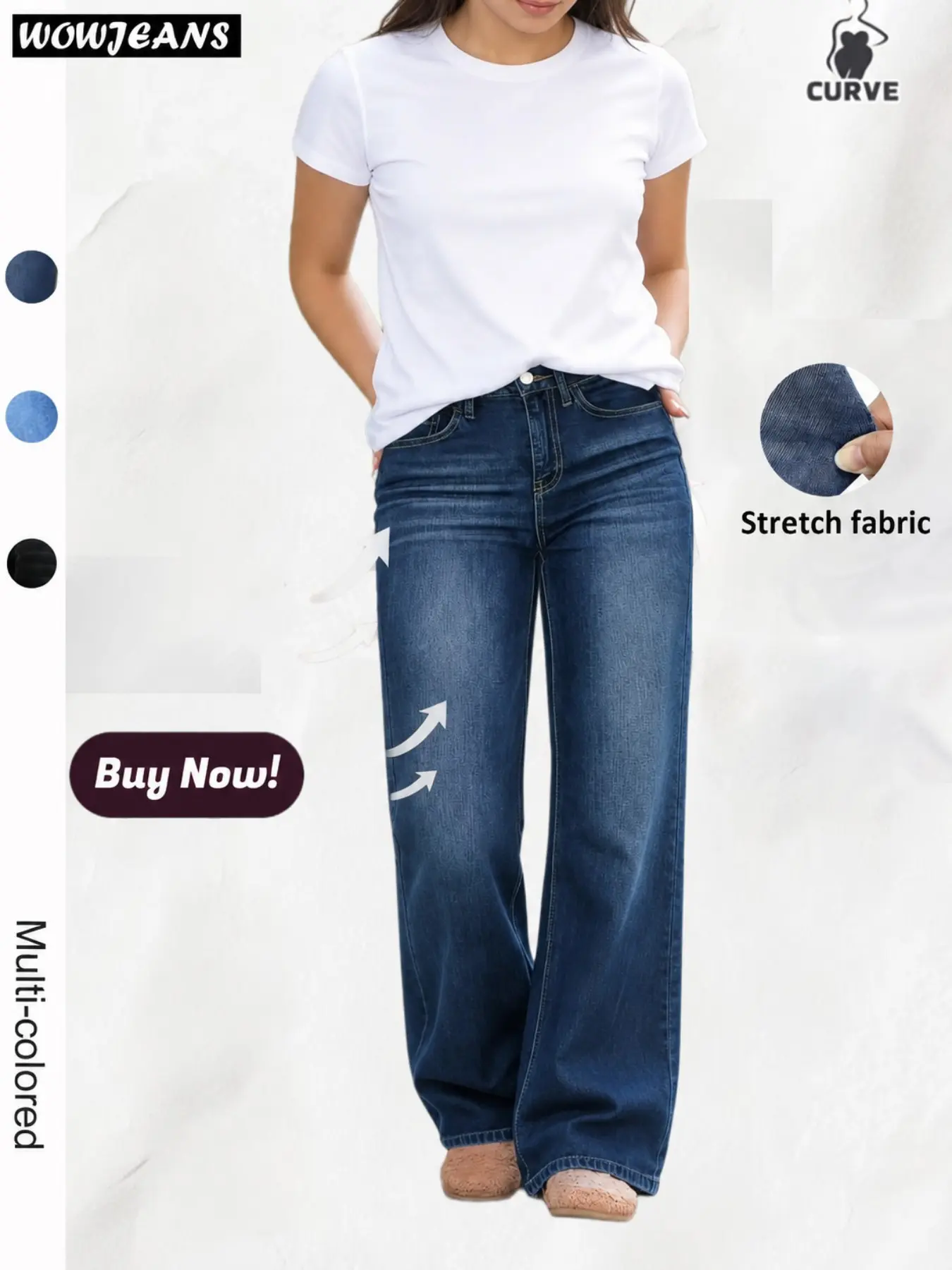 Women's Plus Size Vintage Washed Straight Leg Jeans, High Stretch Elastic Loose Fit, Mid Waist, Casual All Season, Basic Essential Commute Pants