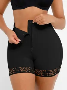1 Count Women's Sexy Lace High-Waisted Shaping Shorts, Fajas, Zipper Closure Briefs, Stretch Waistband Hugs Curves Panty, Anti-Curling Strip, Sexy Solid-Color Lace Leggings, Colombian Shapewear, Underwear, Womenswear, Perfect For Daily Wear & Office Use
