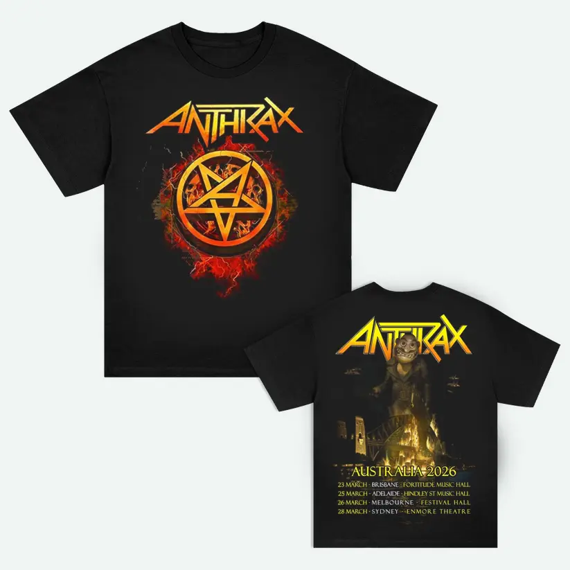 Anthrax Band Tour Australia 2026 T-Shirt Double Sided Streetwear Design Size S to 5XL