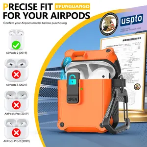 Rfunguango AirPods Case 2nd Gen, Auto-Open Safety Lock Clip, Shockproof Full Coverage Hard Shell with Keychain, Trendy Must-Have Accessory