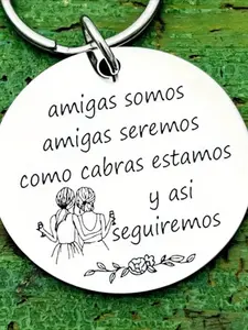 1 Keychain - "Hermanas" engraved with a message of friendship, the perfect Christmas gift for sisters and best friends, featuring a floral design - durable metal