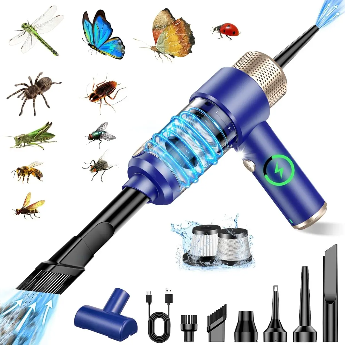 Bug Catcher Vacuum: Insect and Spider Trap With LED Light, Handheld Cordless Vacuum, 16000PA High Power, Portable Bug Sucker for Adults, Pest Suction Trap for Cockroach, Beetle, Ant, Bedbug