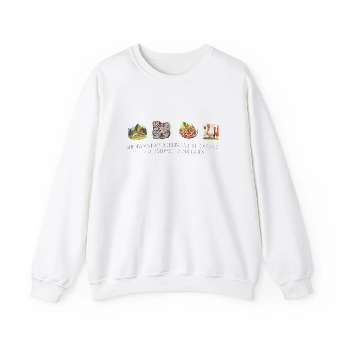 Peru Everywhere She Goes" Collection & Letter Print Crewneck Sweatshirt, Casual Soft Comfort Round Neck Pullover for Fall & Winter, Outfits 2024