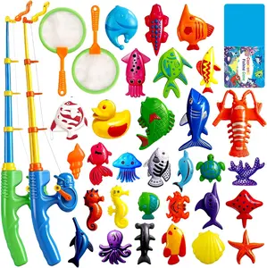 Magnetic Fishing Game Toy Set for Kids – Floating Fish with Pole, Rod & Net for Bathtub, Water Table, Kiddie Pool, Toddler Sensory Ocean Sea Animal Toy, Birthday Gift Ages 3-8