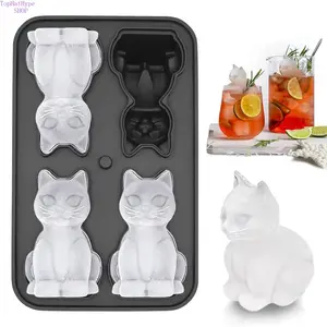 3D Cat-Shaped Silicone Ice Cube Mold, 4-Hole Large Cute Fun Ice Tray, Flexible BPA-Free Ice Maker, Perfect for Cocktails, Whiskey, Bourbon & Brandy, Novelty Gift Ideal for Cat Lovers & Home Bar Use
