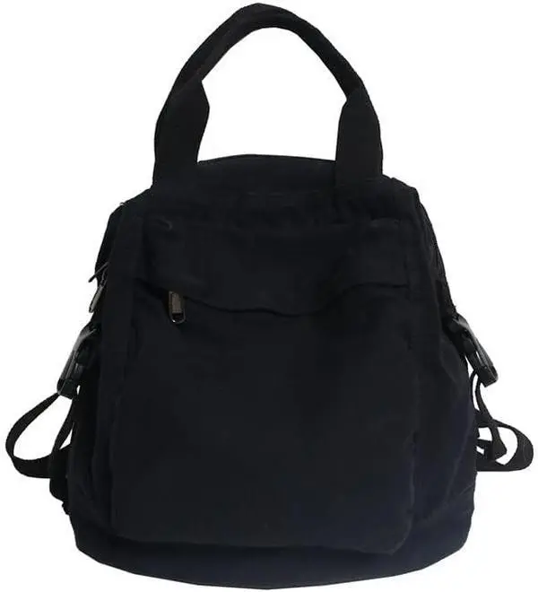 Small Boho Canvas Backpack for Women  Style Outdoor Travel Bag Casual Daypack Grunge Aesthetic Hippie Y2K Backpack (Black,One Size)