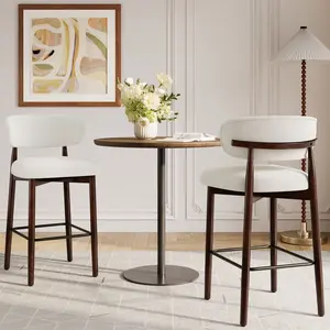 Set of 2/4 Upholstered Bar Stools , 26″ Counter Height Bar Stools with Wood Legs, Kitchen Island Stools with Back, Linen Fabric , Curved Back, Metal Footrest, for Kitchen Island Dining Room Bar outdoorfun