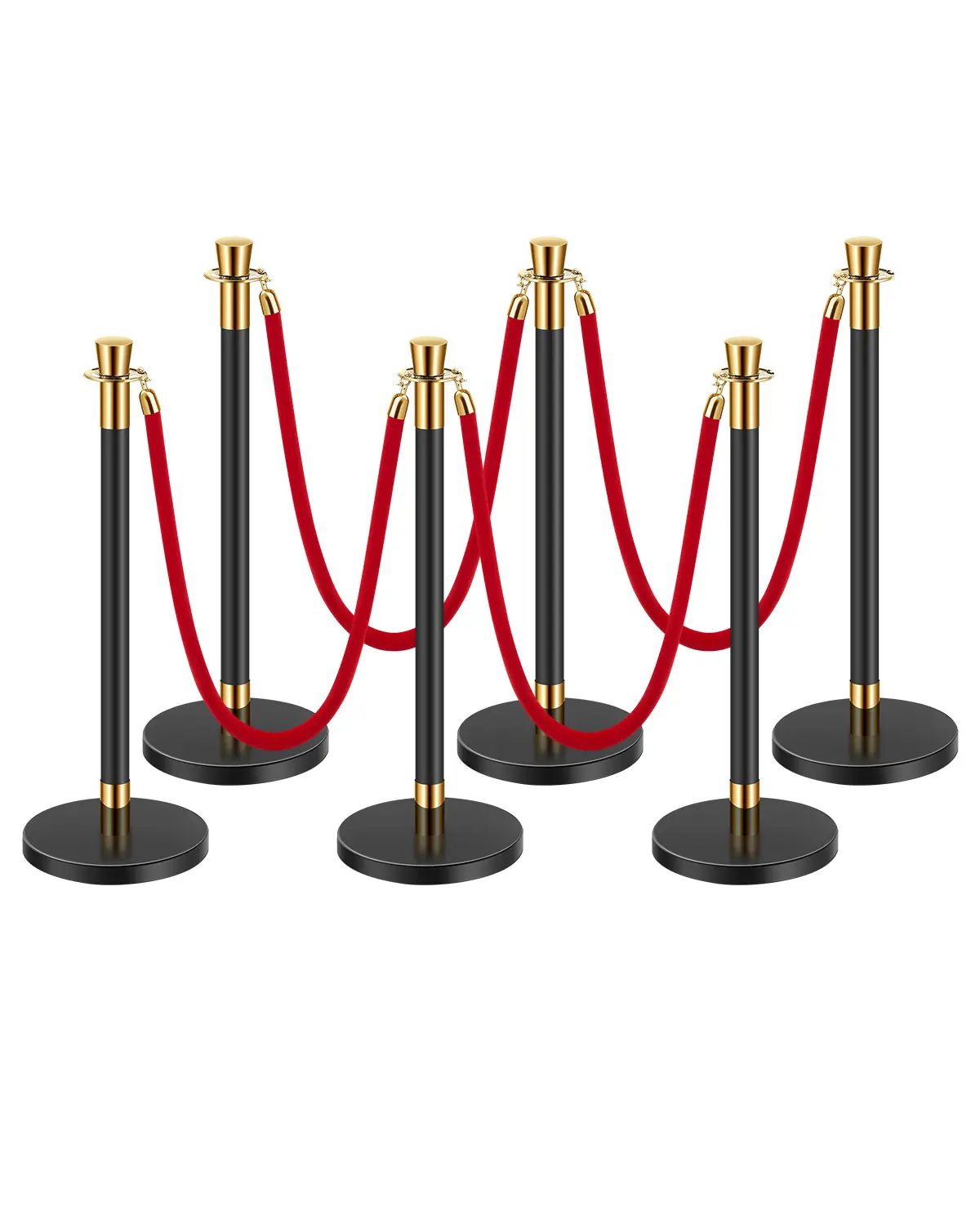 VEVOR 6-Piece Stainless Steel Stanchion Set with 4 Red Velvet Ropes (1.5m/4.92ft), Sand-Filled Hollow Bases (7.72lbs), Party Decoration Supplies for Birthday, Crowd Control Barriers