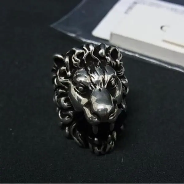 Pre-owned Gucci Aged Palladium Finish 3D Lion Head Cocktail Statement Ring J8070228