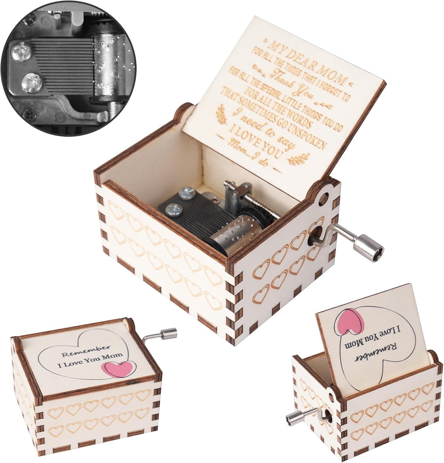 Handcrafted Wooden Hand-Crank Music Box the Perfect Mother's Day Gift for Mom