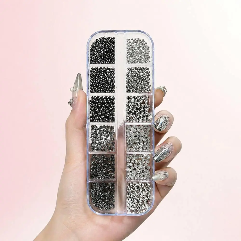 1Box High Shine Metal Beads With Stud Designs Nail Charms Silver Black Beads Nail Parts Punk Gothic Beads Nail Art Decoration