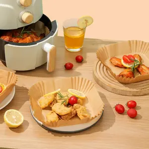 100/200 pieces of baking paper, air fryer paper, disposable air fryer paper for microwave use, square non-stick air fryer liner, bleach-free (inner circle 8*8 inches) Special attention to placing enough food