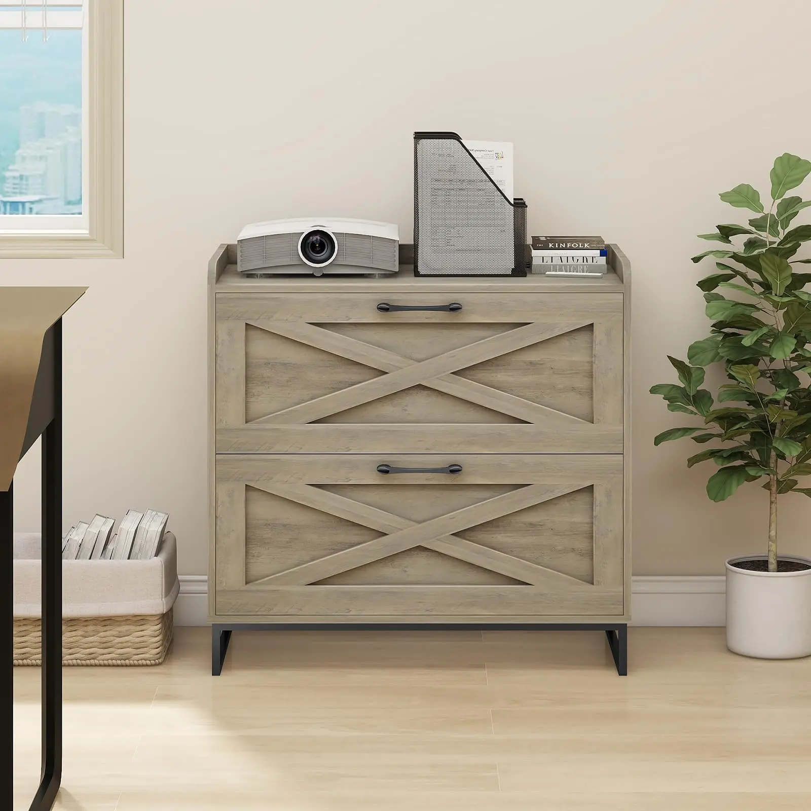 [Summergarden] Vabches File Cabinet 2 Drawers Lateral File Cabinet with Charging Station for Letter/Legal/A4 Size Hanging Files, Large Wood File Storage Cabinets Printer Stand for Home Office