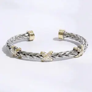 Three X Stations Braided Bangle Bracelet - 5mm Wide Band - 2.75" x 2.5" - Women's Fashion Accessory - Exquisite Design - Premium Materials - Timeless Beauty