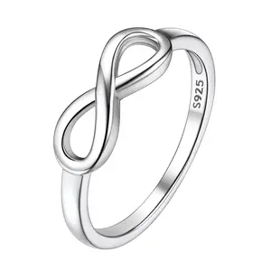 Suplight S925 Sterling Silver High Polish Infinity Knot Rings, Engagement Wedding Band Cubic Zirconia Infinity Band Rings for Women