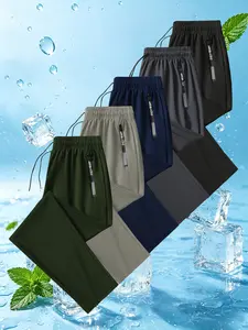 Men's 5-Pack Lightweight Ice Silk Casual Athletic Pants — Drawstring Waistband, Zipper Pockets, Skin-Friendly and Comfortable, Suitable for Warm Weather and Everyday Wear.#SummerVibes