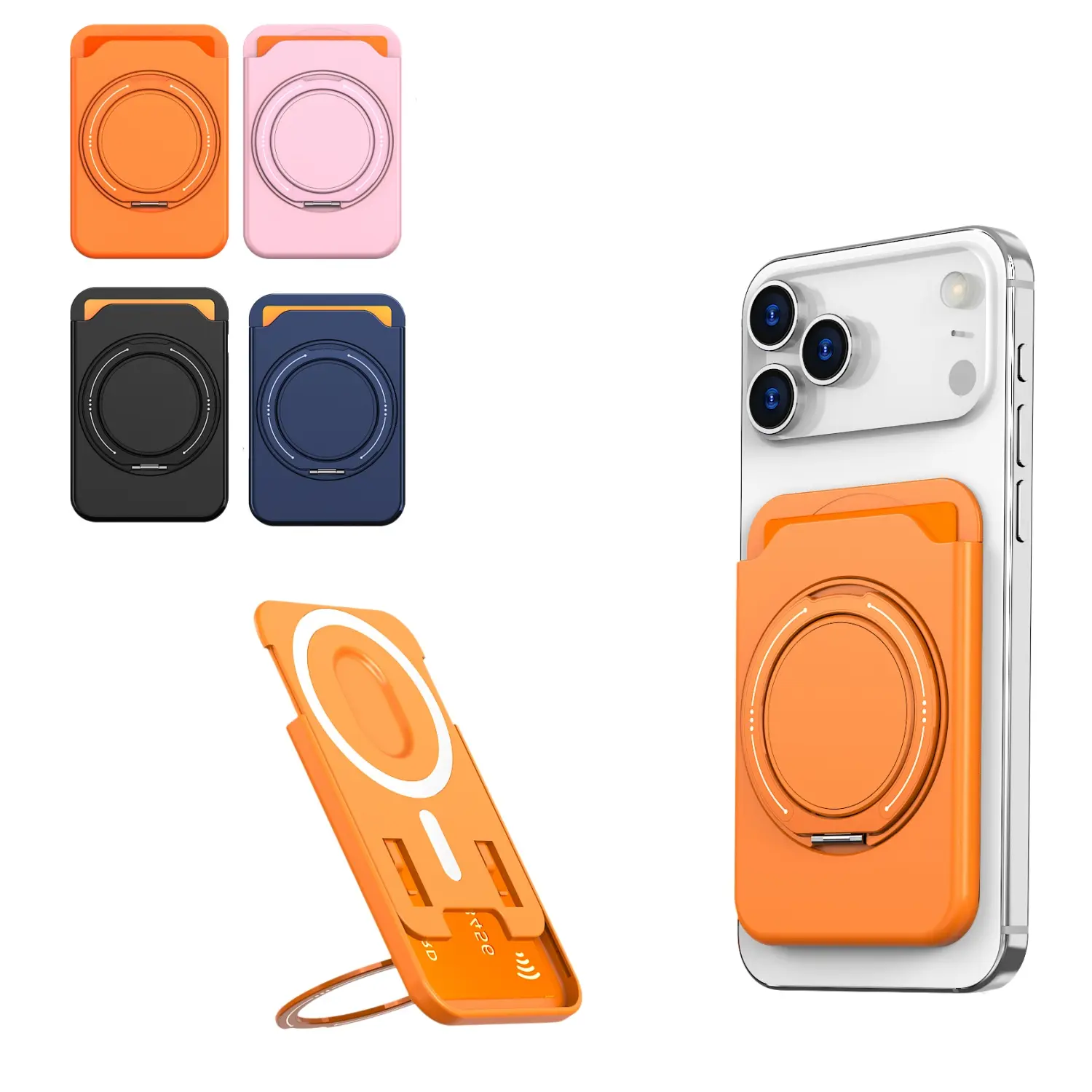 Magnetic Card Holder for Mobile Phone with Ring Stand, Magnetic Wallet with Stand Compatible with Magsafe, Adjustable Stand, Strong Secure Magnetic Grip, Anti-Drop Wallet, Portable and Perfect Gift for iPhone & Samsung