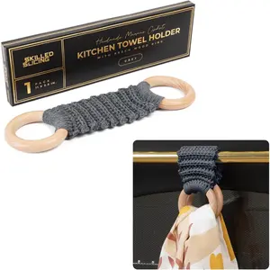 Kitchen Dish Towel Holder ( Crochet), Decorative Boho Macrame Kitchen Towel Hanger Loop Ring Makes a   for Birthday Thanksgiving Day 11 Inches (Grey)
