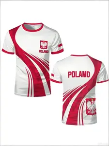 Men's Soccer Jersey Summer Sports T-Shirt, Poland Flag Map Pattern, Round Neck Comfortable Sportswear, Ideal for Matches & Casual Wear