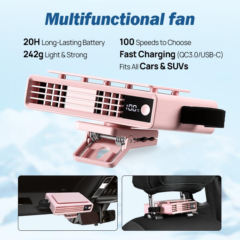 JOYTUTUS 2026 Car Seat Fan USB Plug-in Dual Turbo High Wind Power 3-Speed Adjustment Magic Tape Easy Install Universal Fit ABS Material Black Pink