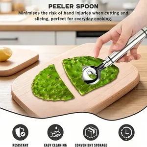 1/2 piece stainless steel peeling scoop, made of safe food grade stainless steel material, easy to handle cactus, anti prick and scratch resistant, easy to clean and reusable, suitable for home kitchen ingredient processing, Kitchen Fruit Utensil