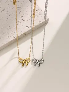 Elegant Stainless Steel Necklace for Women, Simple Bow Pendant Plated, Perfect for Daily Wear, Fashion Jewelry Gift Idea
