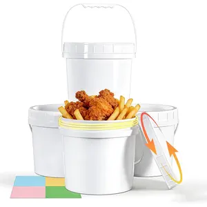 4 Pack 1 Gallon Plastic Buckets with Screw Lids & Handle, Food Grade Storage Containers for Kitchen, Freezer - Reusable White Plastic Bucket Set