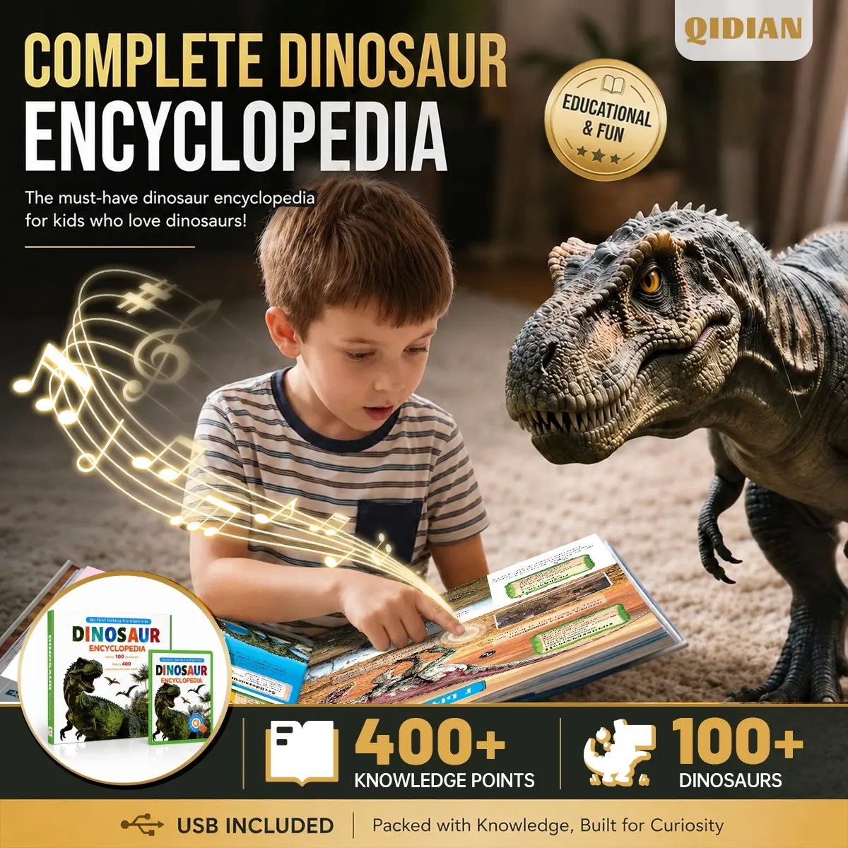 Interactive Dinosaur Sound Book - Educational Learning Toy & Encyclopedia - Perfect Birthday & Holiday Gift to Spark Kids' Hobbies Ages 3+