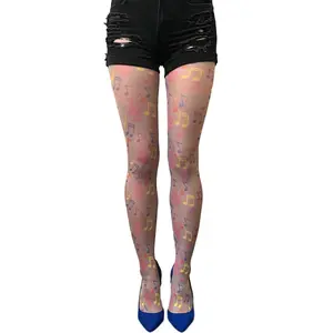 Colorful Music Notes Patterned Tights