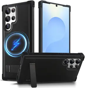 KEZiHOME for Samsung Galaxy S22 Ultra Case with Stronger Magnetic, Genuine Leather [Built-in Kickstand] Military-Grade Drop Protection S22 Ultra Phone Cover Case 5G for Samsung S22 Ultra