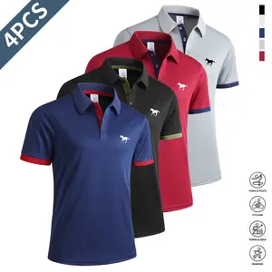 4-Pack men's shirts, lapel tops, summer short-sleeved T-shirts, birthday gifts, inside and outside wear, outdoor leisure, sports clothes, men's business T-shirts, fashionable short sleeves, good breathability, comfortable version, golf T-shirts, Valentine