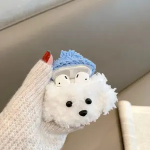 Cute fluffy puppy headphone’s case for AirPods 1/2/3 Headset silicon and fabric