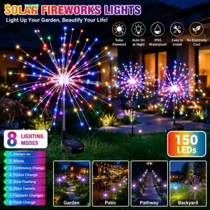 Solar Firework Lights Outdoor, 150 LED Garden Stake Lights with 8 Lighting Modes, Waterproof Solar Decorative Lights for Yard Patio Pathway Lawn Backyard Decor