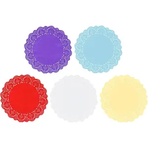 Paper Doilies 100 Pack 10.5 Inch Lace Doilies Colorful Decorative Disposable Round Paper Placemats Bulk for Dessert Cake Wedding Birthday Party Tableware Decorations