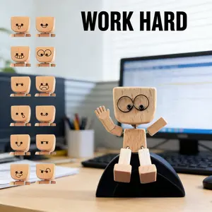 12-Piece Wooden Expression Figurine Set | DIY Leg-Shaking Desk & Car Ornaments, Natural Wood Mini Decorations for Office, Home, & Creative Birthday Gifts, Cute Art Collectible Decor with Assorted Discs & Tool Carbon Brush Kit