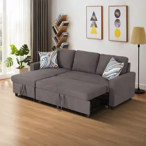 Dark Brown Fluffy 2-Piece Convertible Sofa Bed, Modern Comfortable Couch for Small Space Living Room