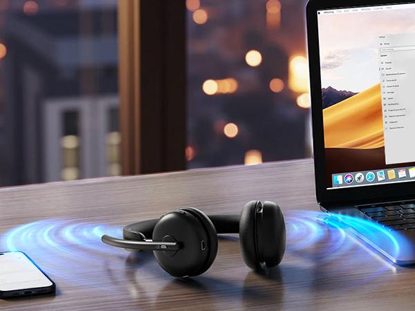 Dytole Wireless Headset with Mic for Work, Bluetooth 5.3 Headset with Noise Cancelling, Wireless Headphones with Mic & USB Dongle, 65H & Mute, Ideal for PC/Call Center/Computer/Laptop/Study