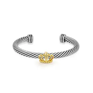 MYTYS Two-Tone Twisted Rope Crown Cuff Bangle Regal Jewelry for Daily Wear & Special Occasions Comfort Fit Gift