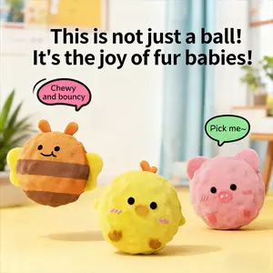 Three-Piece Dog Cartoon Plush Ball Pet Toy, Self-Entertainment Stress Relief, Teeth Grinding & Oral Cleaning, Elastic Rubber Balls, Animal Lovers Design