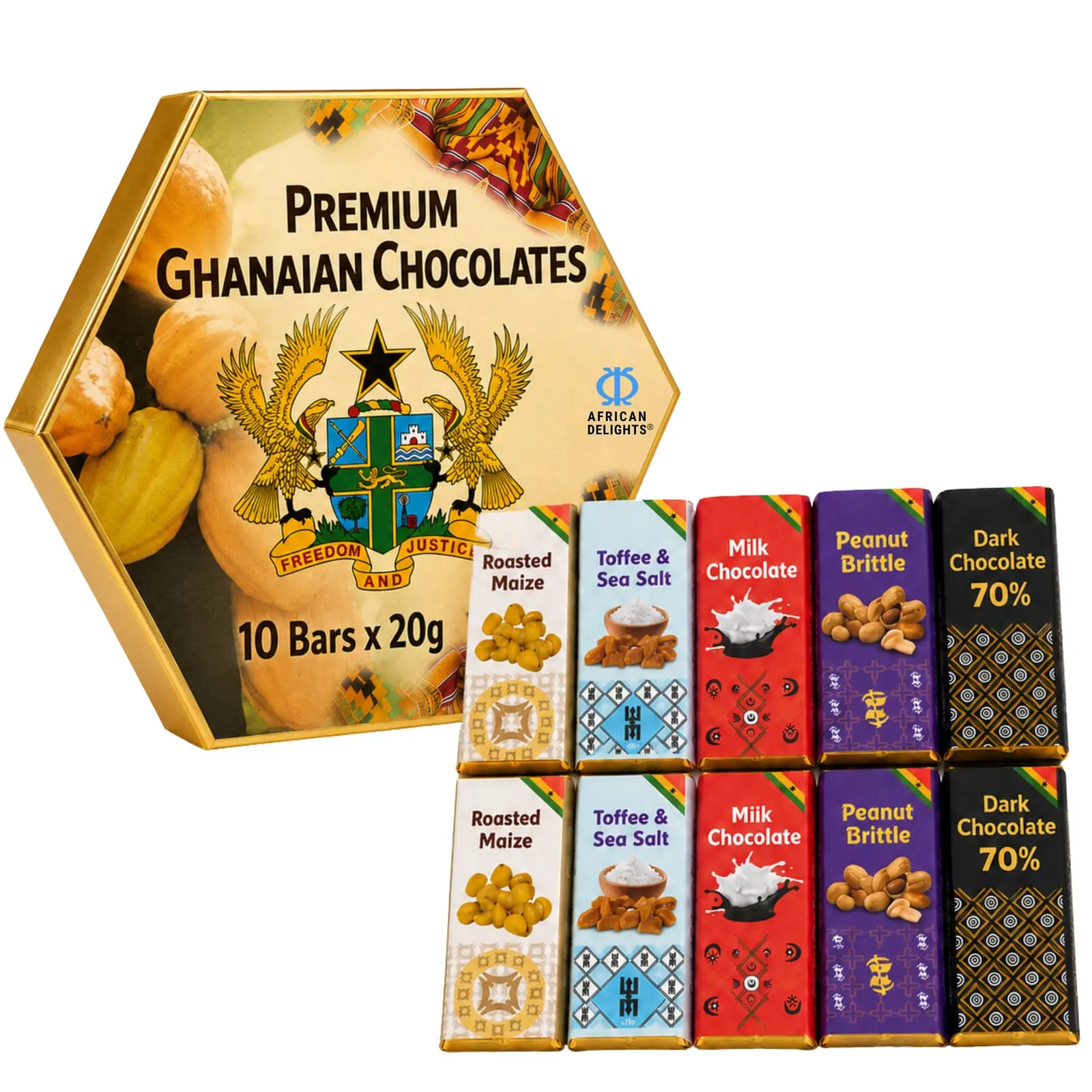 African Delights Hexagon Chocolate Box Chocolate Gift Box, 10 x 20g