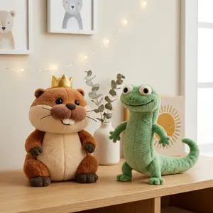 Fluffy Derpy Green Lizard Crown Beaver Desk Plush Summervibes