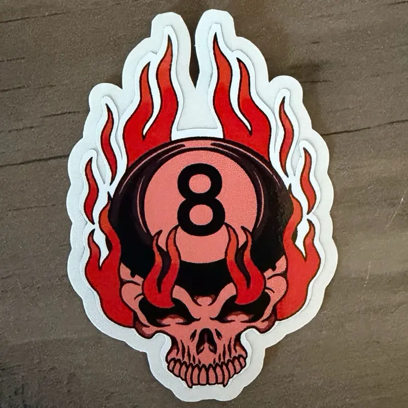 Skull Flames 8 Ball 2.5 Inch Sticker Self-Adhesive Vinyl Cell Phone Hard Hat Tool Box